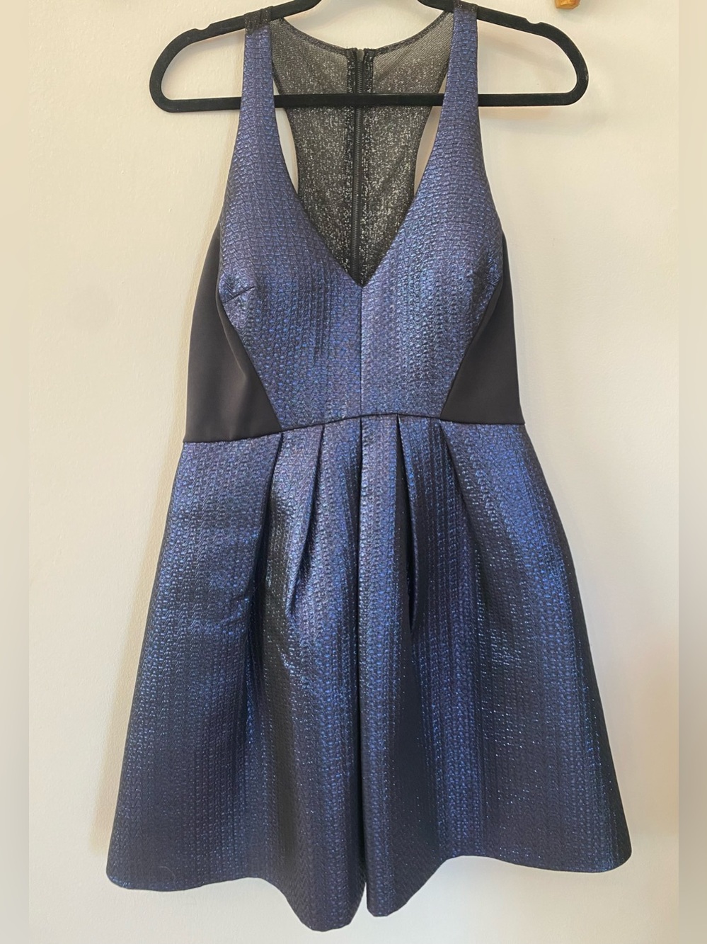 Phoebe Couture Shimmery Navy and Black Fit-&-Flare Dress